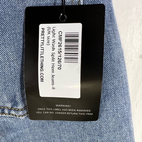 NEW WITH TAGS! Pretty Little Thing Light Blue Wash Long Leg Split Hem Jeans - Picture 9 of 16